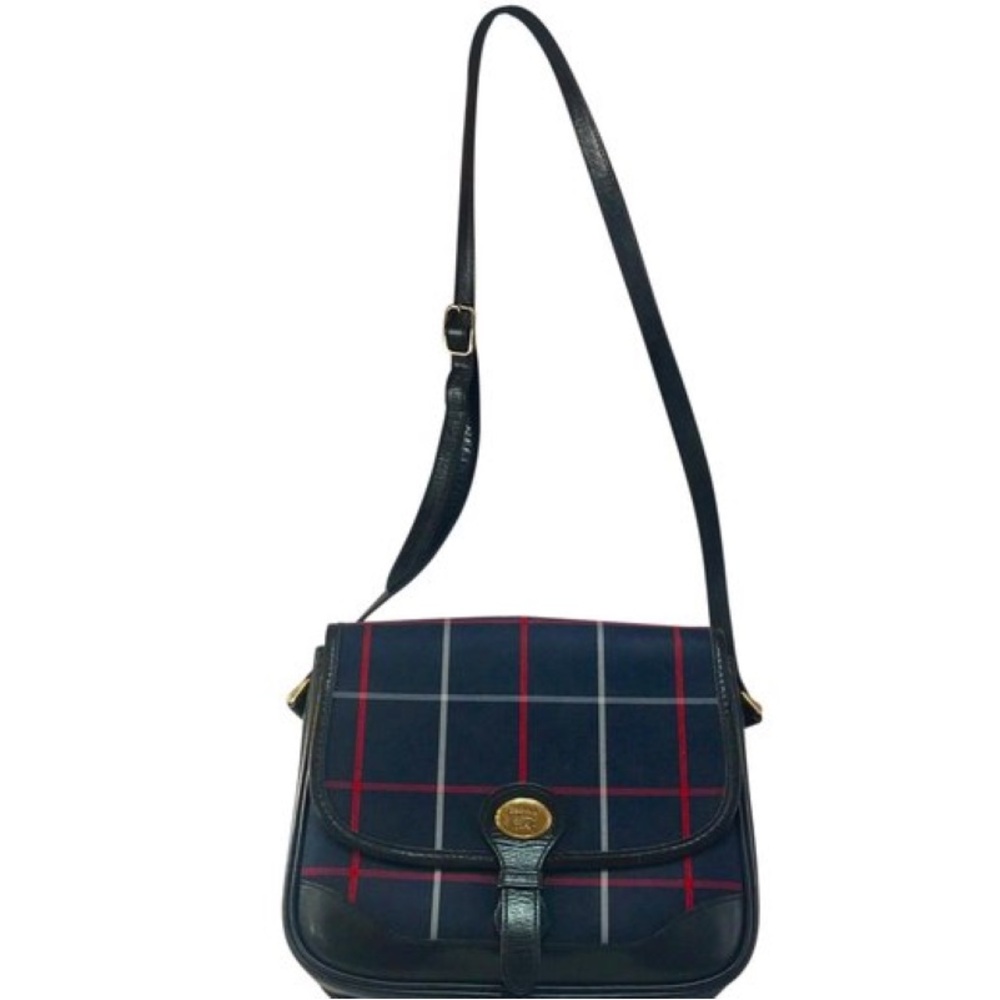 Burberry Navy Check Flap Shoulder Crossbody Saddle Bag